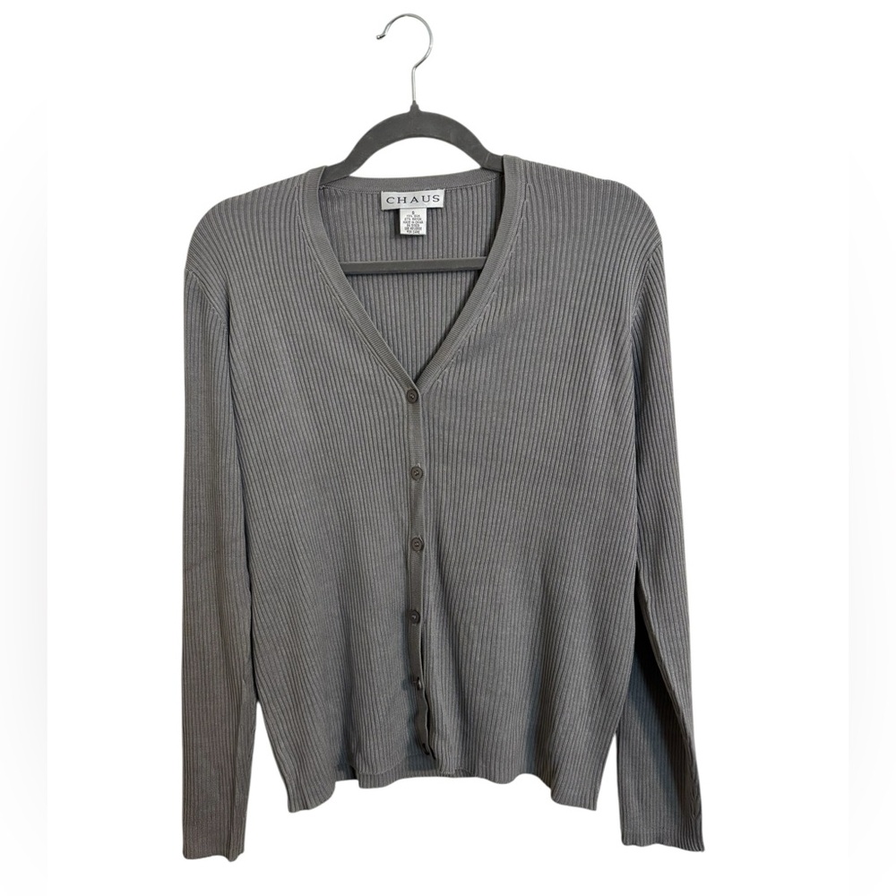 Chaus Silk Blend Ribbed Gray Cardigan Size‎ 8